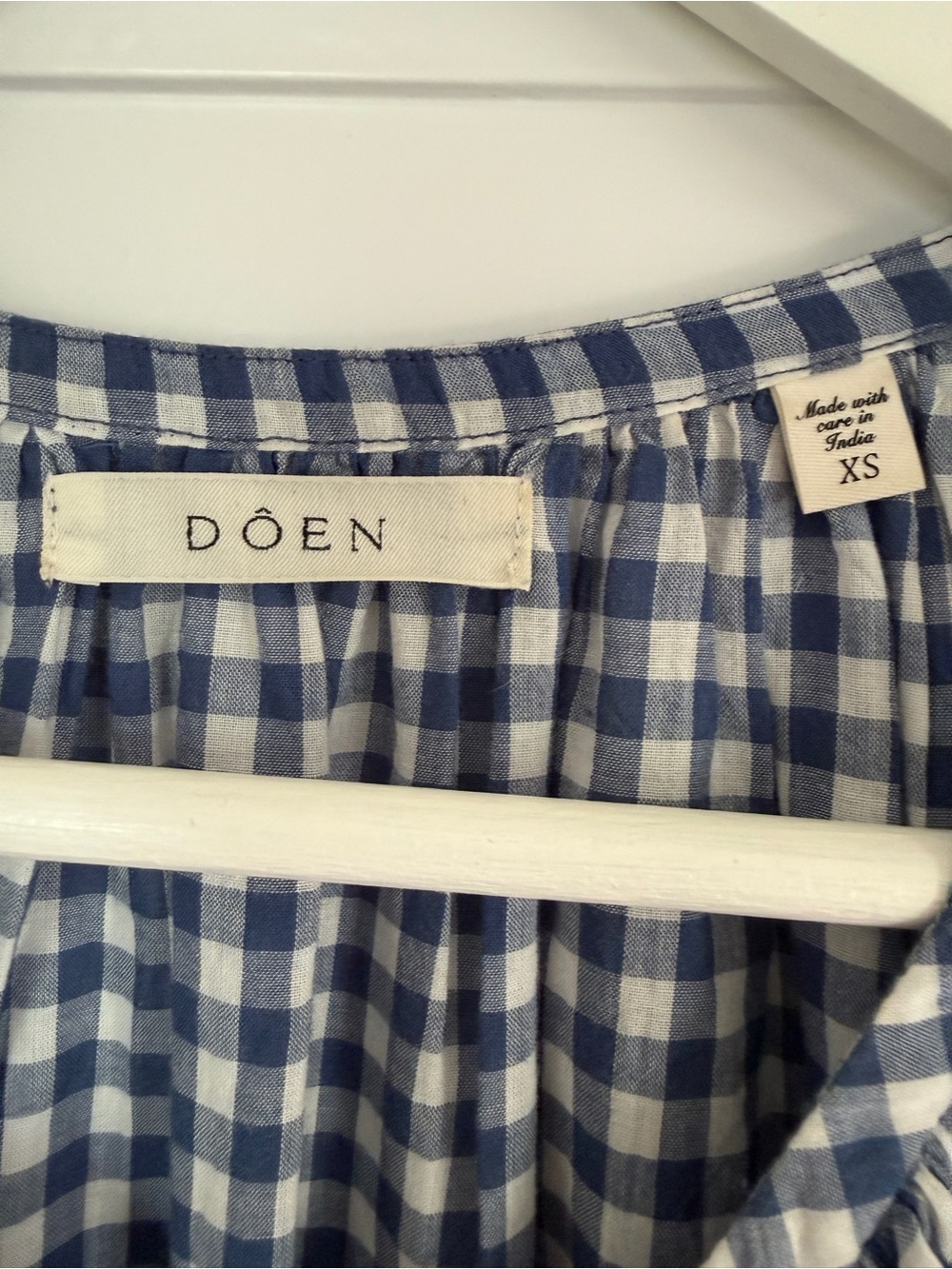 DÔEN June Blouse Top Blue Gingham Organic Cotton Blend Size XS - Picture 6 of 8